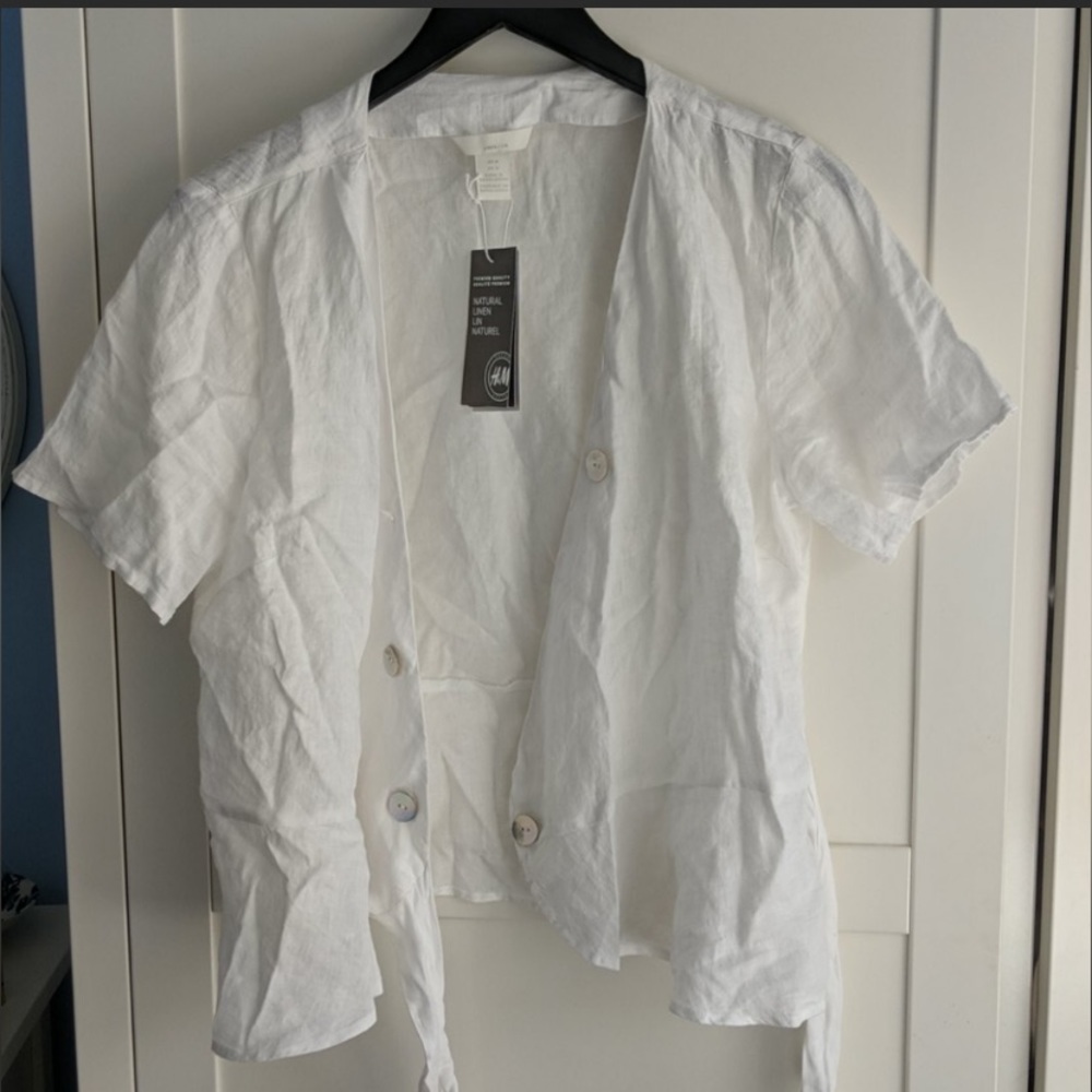 NEW natural linen side wrap blouse